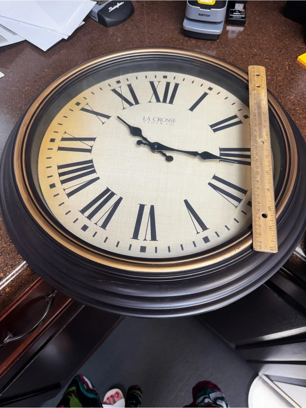La Crosse Black and Gold Roman Numeral Wall Clock